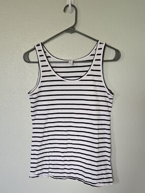 Daily Ritual | Black And White Striped Cotton Tank Top Size Small